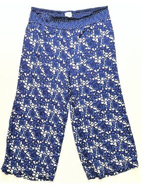 FatFace Women's Blue Geo Batik Shirred Palazzo Trousers Stretch Size 14 Casual